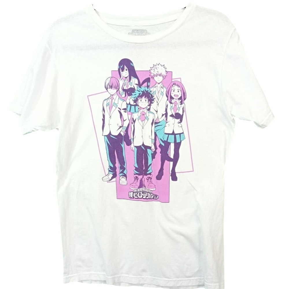 M FUNIMATION My Hero Academia short sleeve graphic tee t shirt top white purple